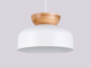 Miniaturka 4 - Wisząca lampa biała z bukowym detalem górnym