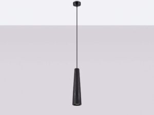 Miniaturka 2 - Stożkowa lampa wisząca czarna z fakturą lastriko na szarym tle