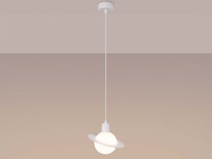 Miniaturka 3 - Lampa wisząca biała Saturn ze świecącą kulą ciepłe światło