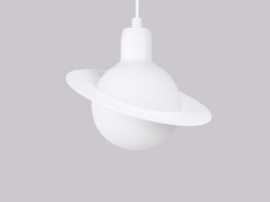 Miniaturka 4 - Biała lampa wisząca Saturn z kulistym kloszem i pierścieniem zbliżenie