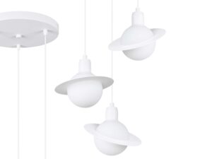 Miniaturka 1 - Lampa sufitowa potrójna Saturn biała z kulistymi kloszami i pierścieniami