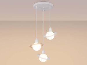 Miniaturka 3 - Lampa sufitowa potrójna Saturn biała ze świecącymi kulami ciepłe światło