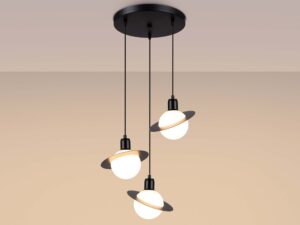 Miniaturka 3 - Potrójna lampa sufitowa Saturn czarna ze świecącymi kulami ciepłe światło