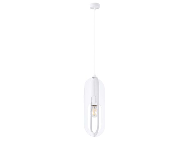 Lampa wisząca biała z owalnym kloszem ażurowym metalowym
