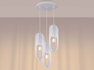 Miniaturka 3 - Potrójna lampa wisząca biała z dekoracyjnymi żarówkami w aranżacji