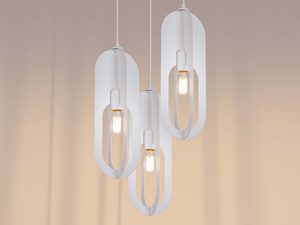 Miniaturka 6 - Lampa wisząca potrójna biała z owalnymi kloszami i żarówkami Edison