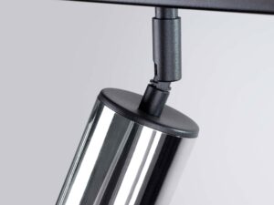 Miniaturka 7 - Detal przegubowego mocowania chromowanego reflektora plafonu trójpunktowego zbliżenie