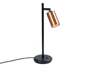 Miniatúra 8 - Čierna stolná lampa s medeným valcovitým tienidlom na bielom pozadí