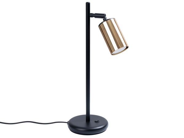Lampa biurkowa metalowa czarna ze złotym cylindrycznym kloszem