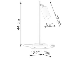 Miniaturka 6 - Rysunek techniczny lampy biurkowej z wymiarami wysokości i szerokości