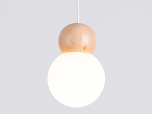 Miniaturka 5 - Zaświecona lampa wisząca drewniano-szklana z ciepłym światłem