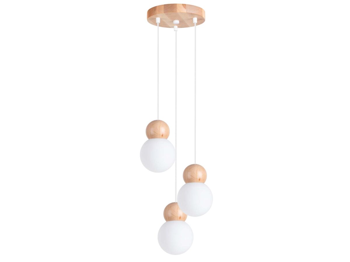 Lampa wisząca PEKTO 3P biała/naturalne drewno