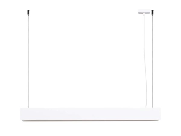 Lampa wisząca liniowa LED biała z prostokątnym kloszem metalowym