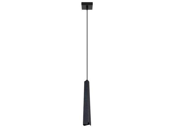 Lampa wisząca czarna z wąskim kloszem trójkątnym i podsufitką