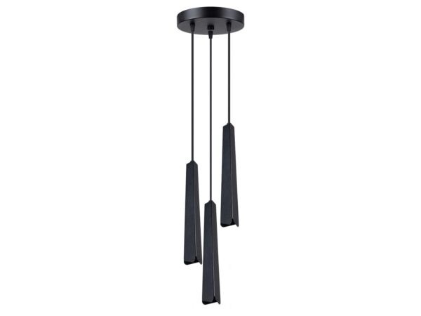 Lampa wisząca potrójna czarna z trzema wąskimi kloszami trójkątnymi