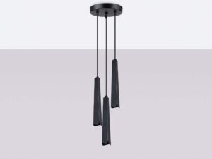 Miniaturka 2 - Czarna lampa wisząca potrójna z trzema wąskimi kloszami