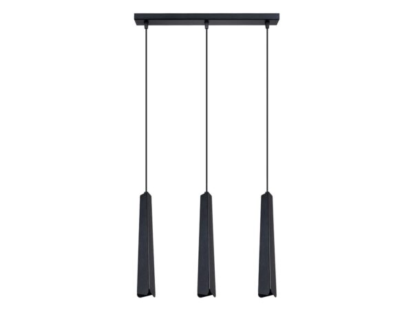 Lampa wisząca potrójna czarna na belce z trzema kloszami trójkątnymi