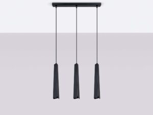 Miniaturka 2 - Czarna lampa wisząca potrójna na belce z trzema kloszami