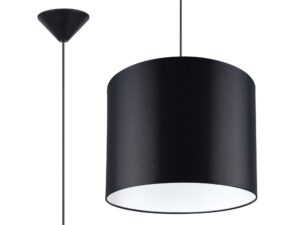 Miniaturka 1 - Lampa wisząca z czarnym cylindrycznym abażurem zbliżenie na białym tle