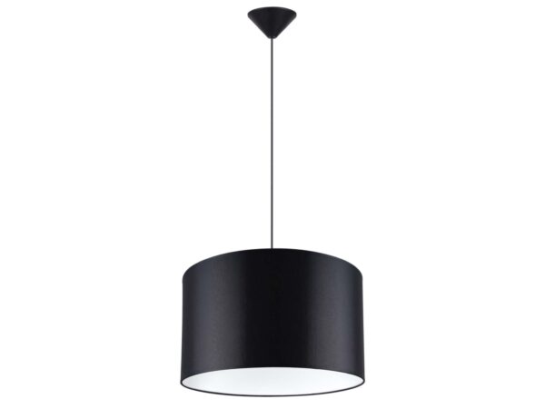 Lampa wisząca z czarnym cylindrycznym abażurem 40cm na białym tle