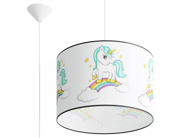 Lampa wisząca dziecięca biała z jednorożcem na tęczy
