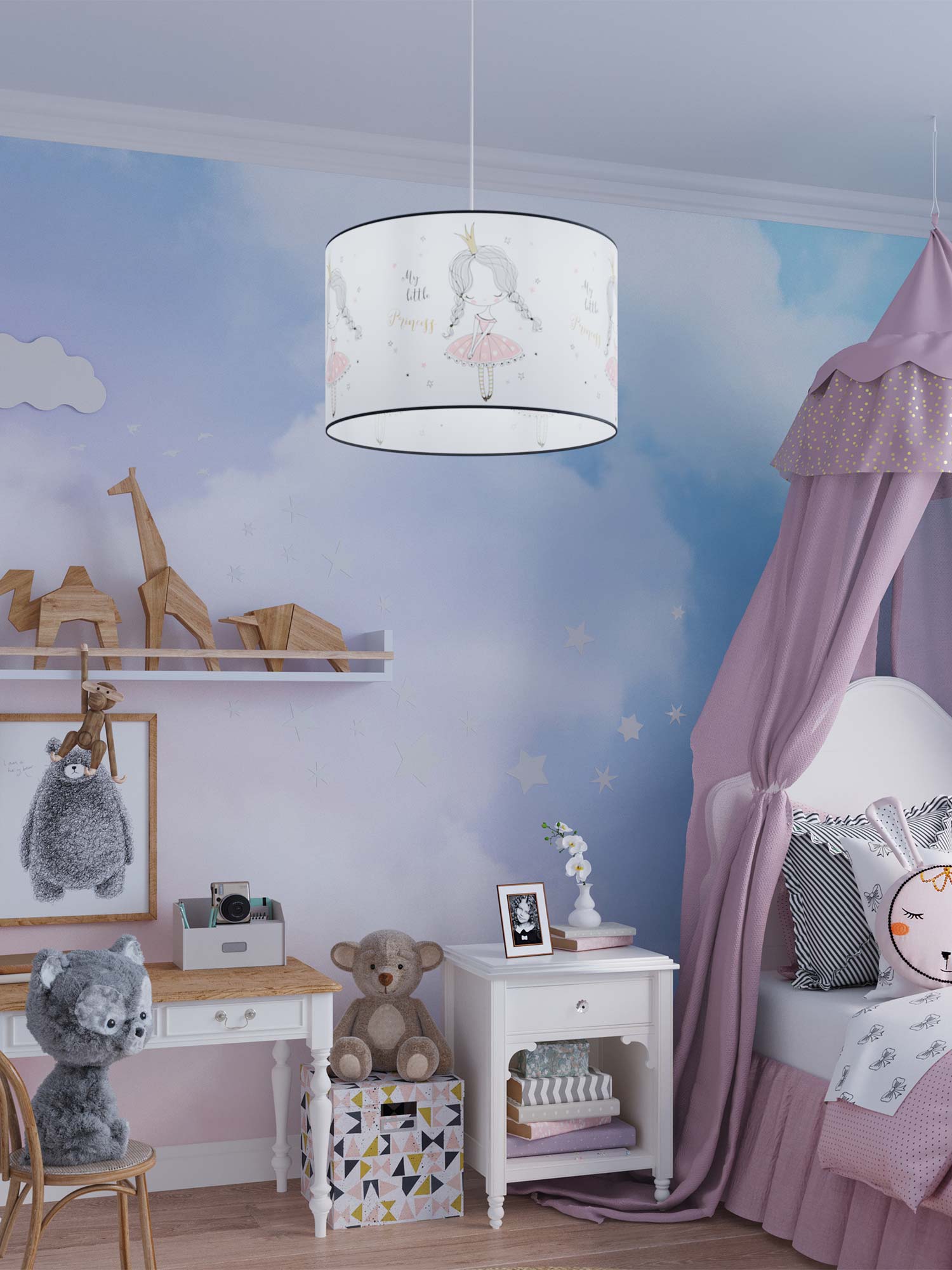 Lampa z księżniczką w stylowym pokoju dla dziewczynki