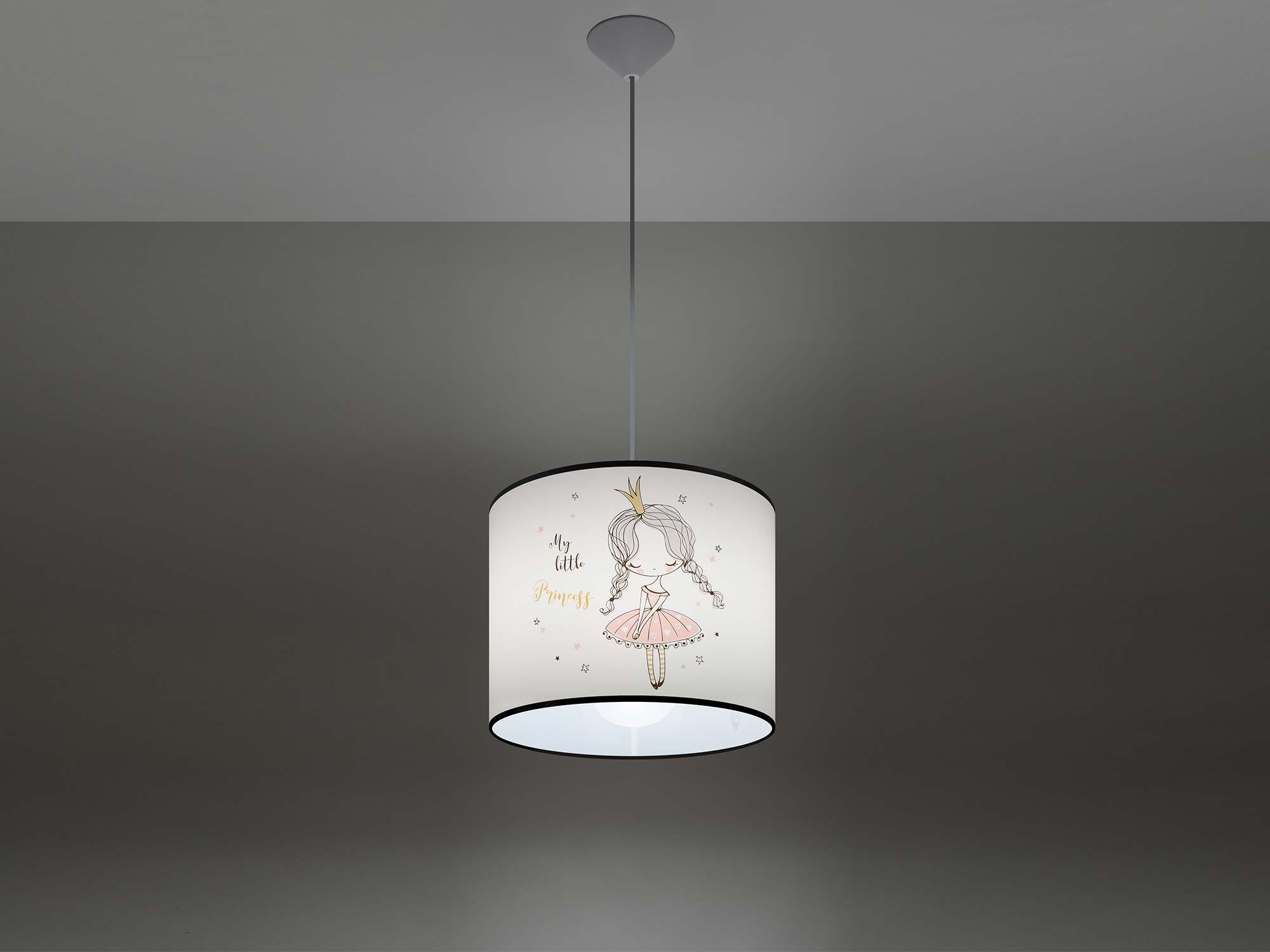 Rozświetlona lampa wisząca z motywem baleriny w koronie