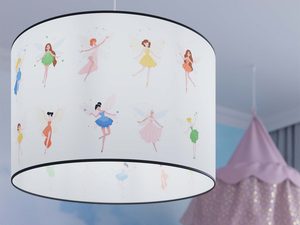 Miniaturka 9 - Detal abażura lampy z kolorowymi skrzydlatymi wróżkami i baletnicami