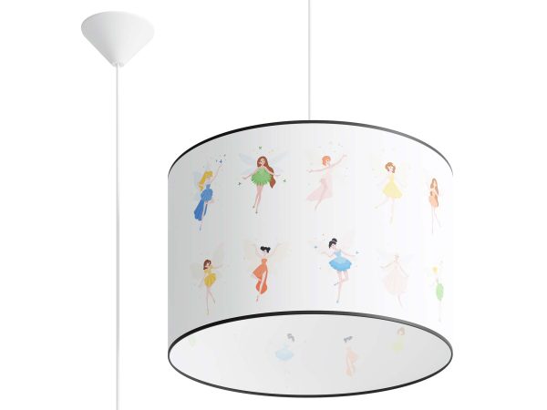 Lampa wisząca dziecięca z białym abażurem w kolorowe wróżki
