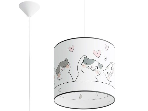 Wisząca lampa dziecięca z wysokim abażurem w kotki