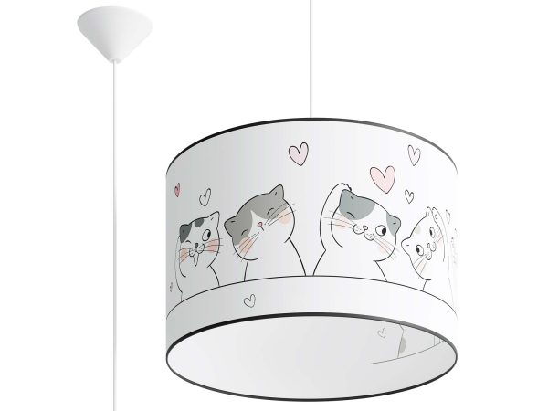 Lampa wisząca dziecięca z białym abażurem w kotki i serduszka