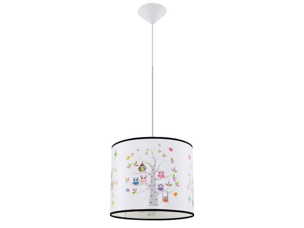 Lampa wisząca dziecięca biała z kolorowymi sowami i drzewem