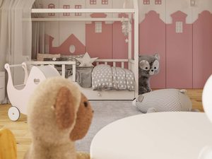 Miniaturka 6 - Wisząca lampa dziecięca w aranżacji sypialni dziewczynki z łóżkiem domkiem