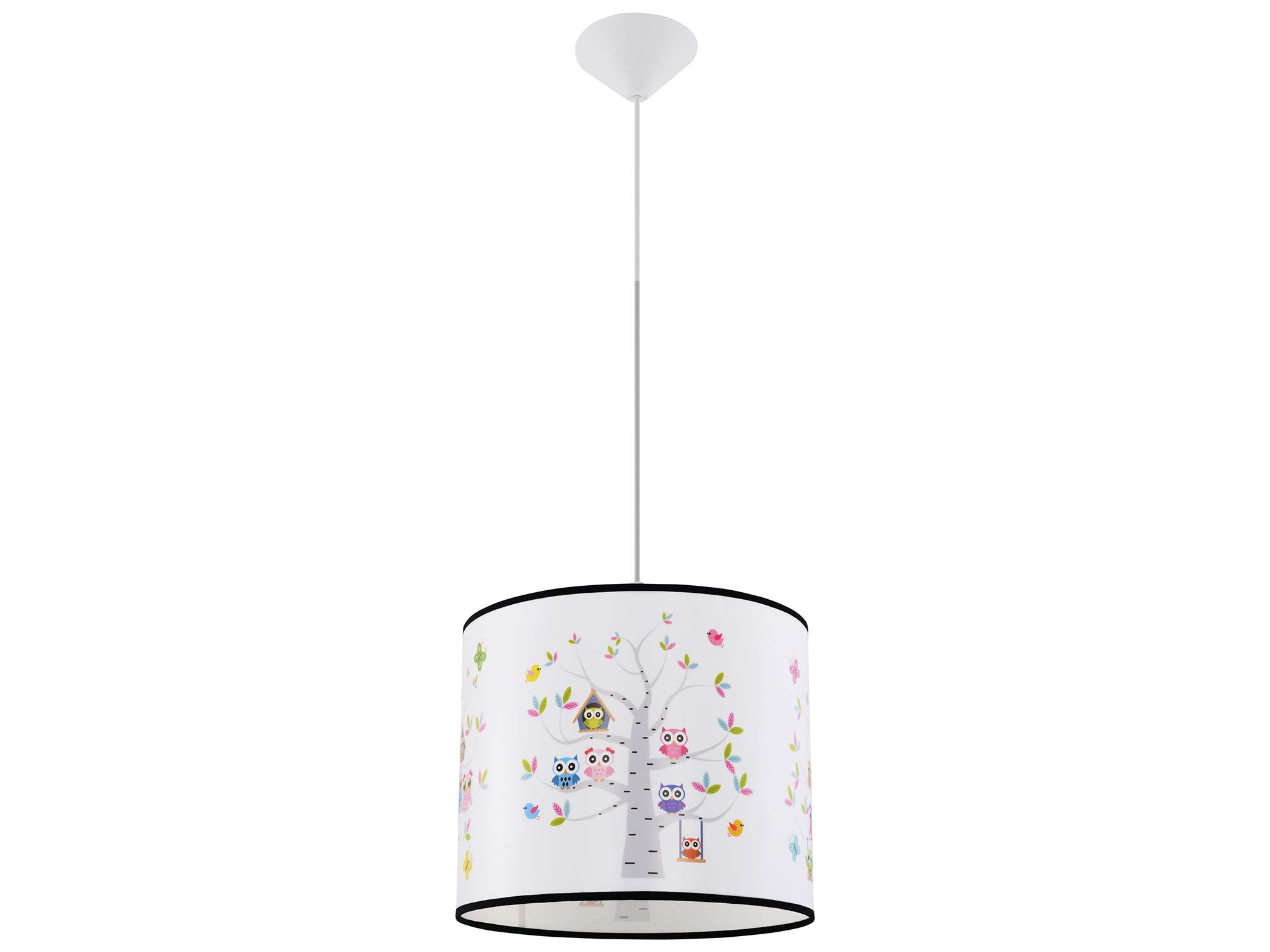 Lampa wisząca dziecięca biała z kolorowymi sówkami i drzewkiem