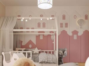 Miniaturka 4 - Lampa wisząca z abażurem sówki w aranżacji pokoju dziecięcego z łóżeczkiem