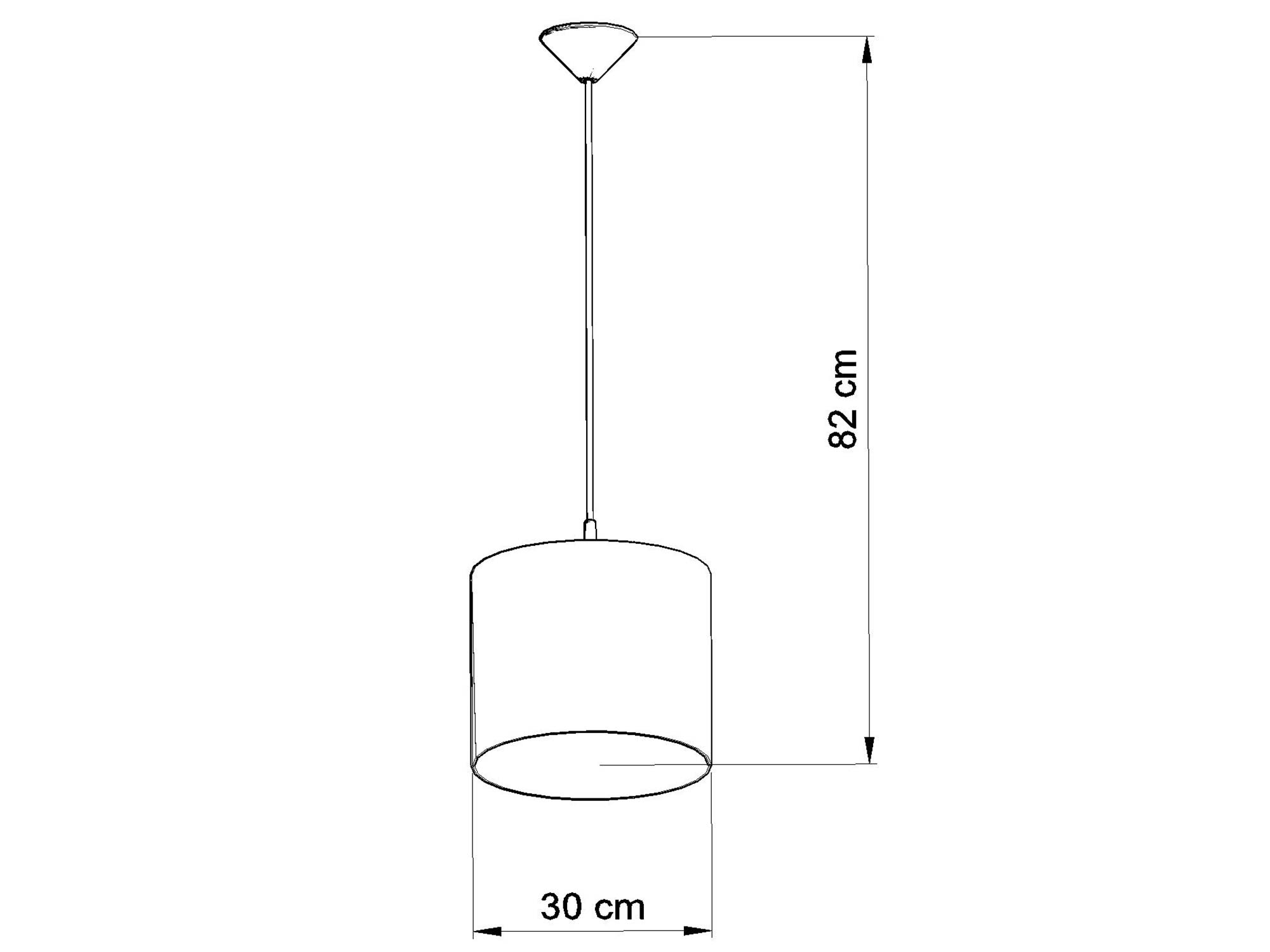 Rysunek techniczny lampy wiszącej z wymiarami 30 i 82 cm