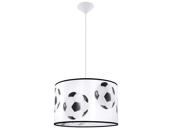 Lampa wisząca biała z nadrukiem piłek nożnych do pokoju dziecka