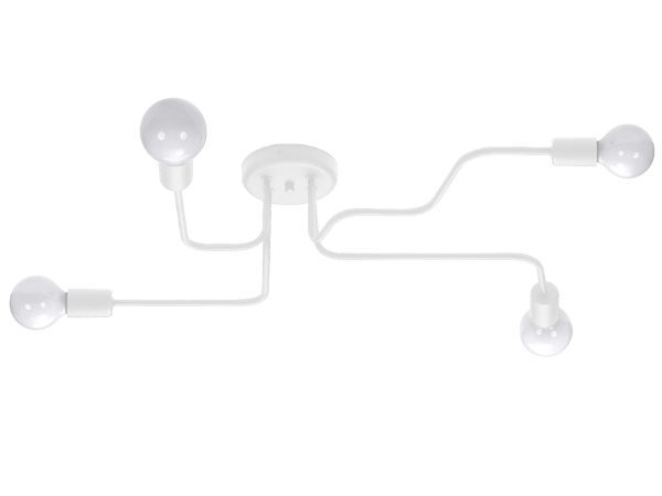 Biała lampa sufitowa z czterema ramionami i żarówkami