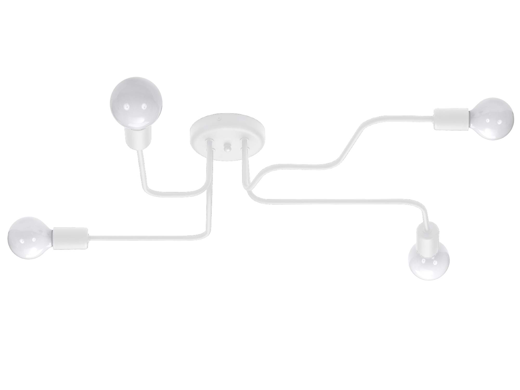 Biała lampa sufitowa z czterema ramionami i żarówkami