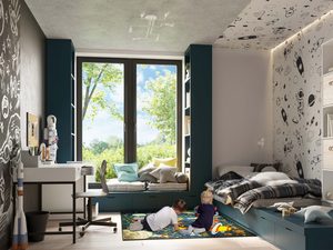 Miniaturka 6 - Pokój dziecięcy z białą lampą sufitową i meblami w kolorze morskim