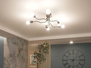 Miniaturka 5 - Lampa sufitowa czarna wieloramienna w aranżacji salonu z narożnikiem