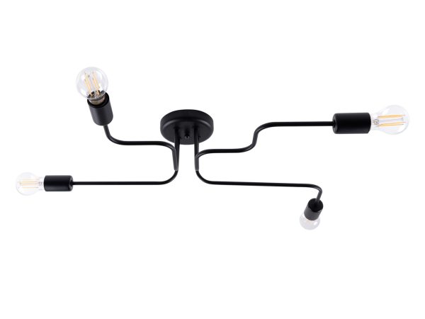 Lampa sufitowa czarna metalowa z czterema ramionami i żarówkami filamentowymi
