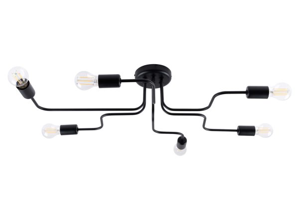 Lampa sufitowa metalowa czarna siedmioramienna z żarówkami Edison