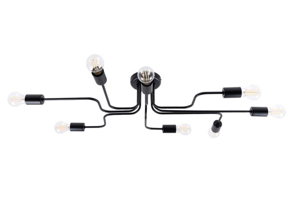 Lampa sufitowa ośmioramienna czarna z żarówkami Edison