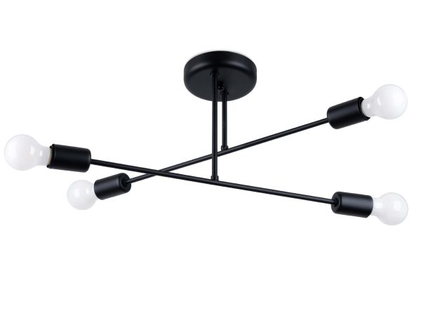 Sufitowa lampa czteroramienna czarna z metalowymi ramionami