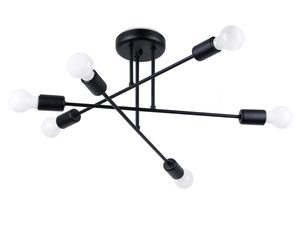 Miniatúra 6 - Čierna geometrická šesťbodová stropná lampa s rovnými ramenami