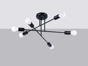 Miniaturka 1 - Geometryczna lampa sufitowa czarna z sześcioma żarówkami w wizualizacji