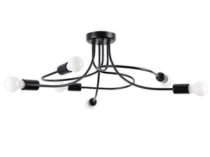 Miniatúra 6 - Čierna kovová stropná lampa so siedmimi žiarovkami a ohnutými ramenami