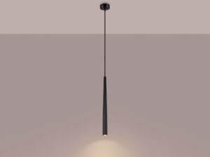 Miniaturka 2 - Lampa wisząca jednopunktowa czarna z długim kloszem świecąca ciepłym światłem