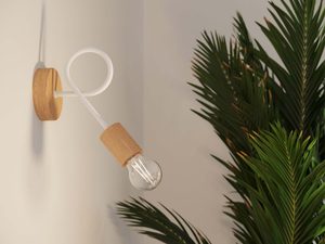 Miniaturka 13 - Kinkiet ścienny biały z drewnianą oprawką i dekoracyjną pętlą